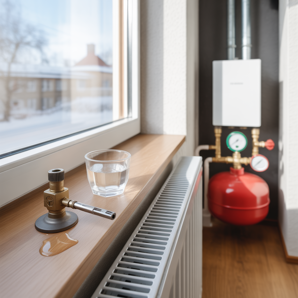 avlufta element och fyll pa trycket i varmesystemet steg for